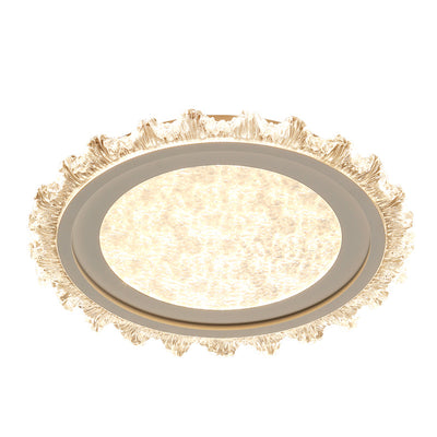Plafonnier LED moderne de luxe rond en acrylique et fer ondulé crème pour salon 