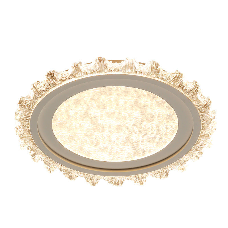 Plafonnier LED moderne de luxe rond en acrylique et fer ondulé crème pour salon 