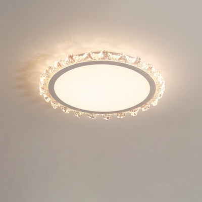 Plafonnier LED moderne de luxe rond en acrylique et fer ondulé crème pour salon 