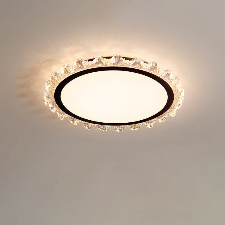 Plafonnier LED moderne de luxe rond en acrylique et fer ondulé crème pour salon 