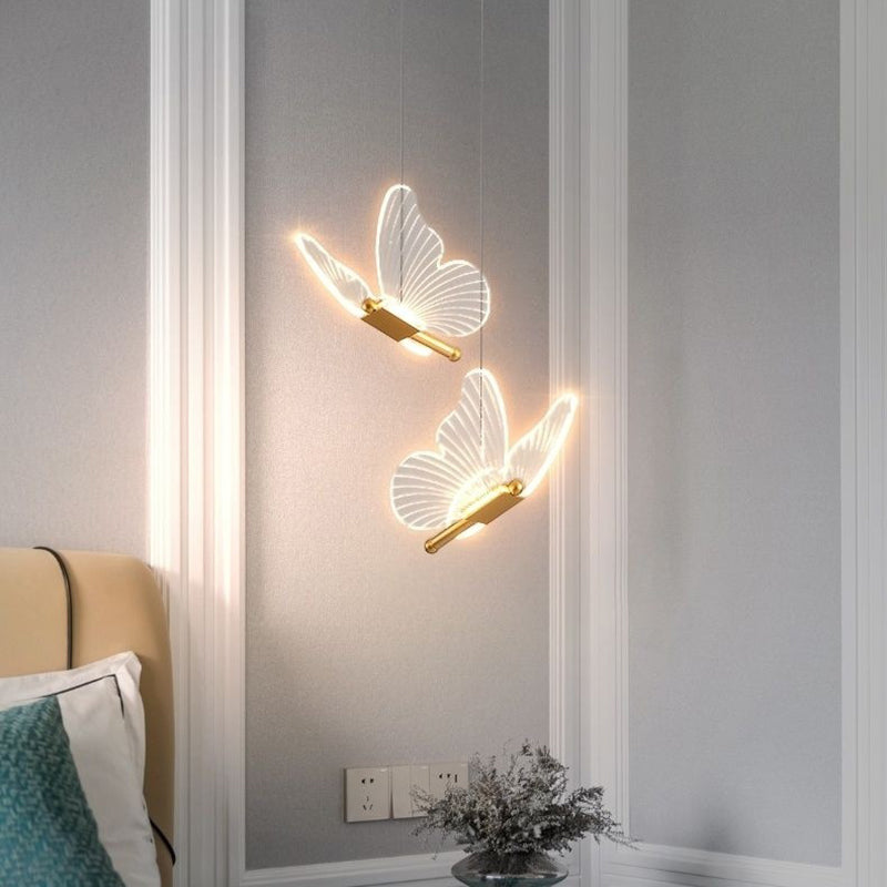 Lustre à LED en acrylique fer papillon moderne de luxe pour salon 
