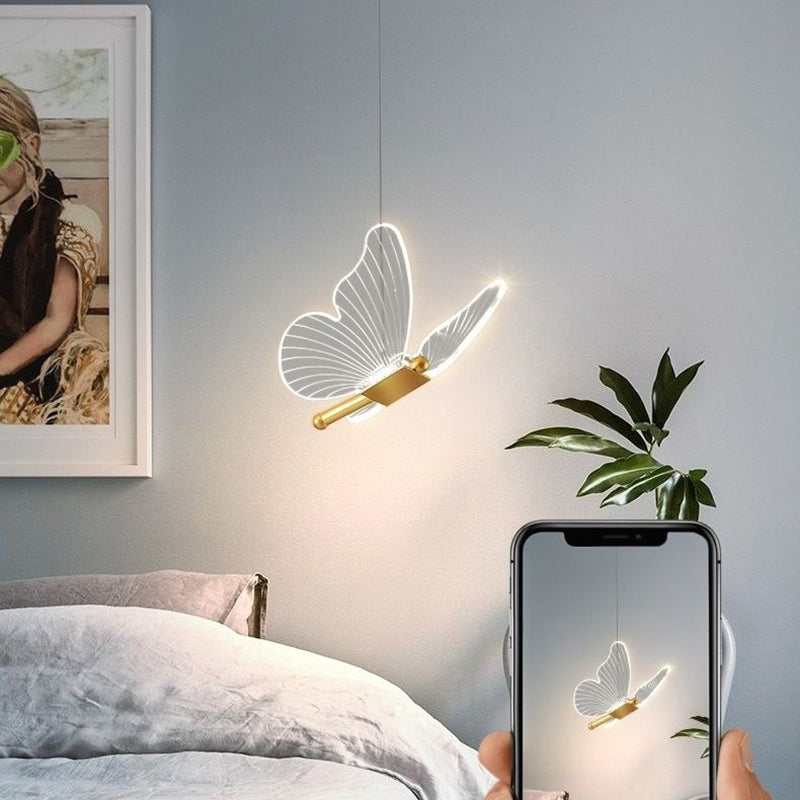 Lustre à LED en acrylique fer papillon moderne de luxe pour salon 