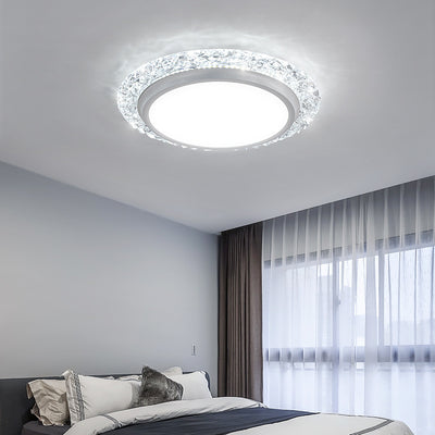 Modern Luxury Round Acrylic Aluminum Crystal LED Flush Mount Ceiling Light For Living Room
