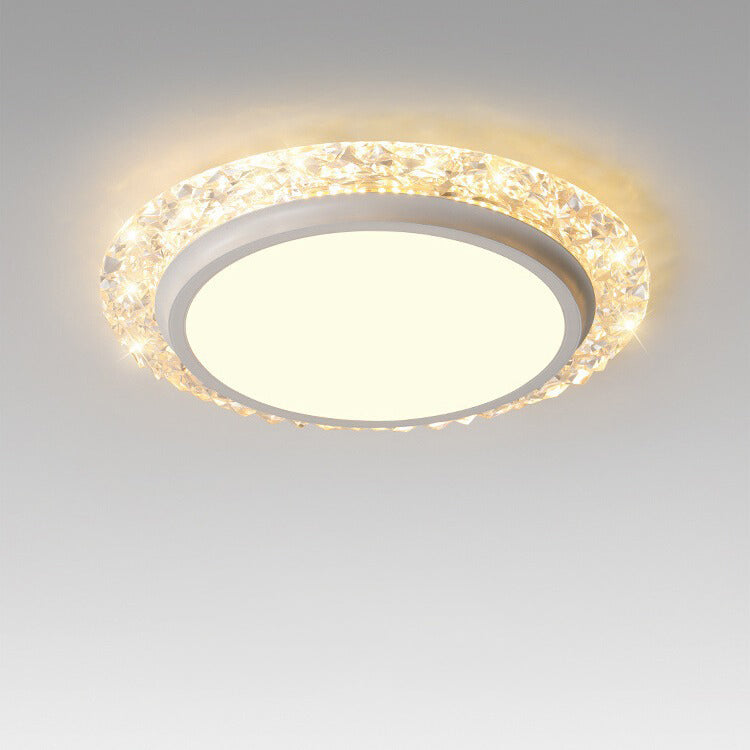 Modern Luxury Round Acrylic Aluminum Crystal LED Flush Mount Ceiling Light For Living Room
