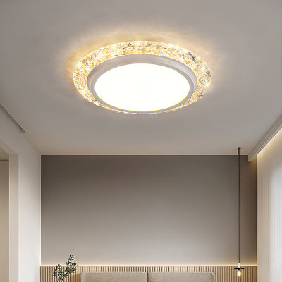 Modern Luxury Round Acrylic Aluminum Crystal LED Flush Mount Ceiling Light For Living Room