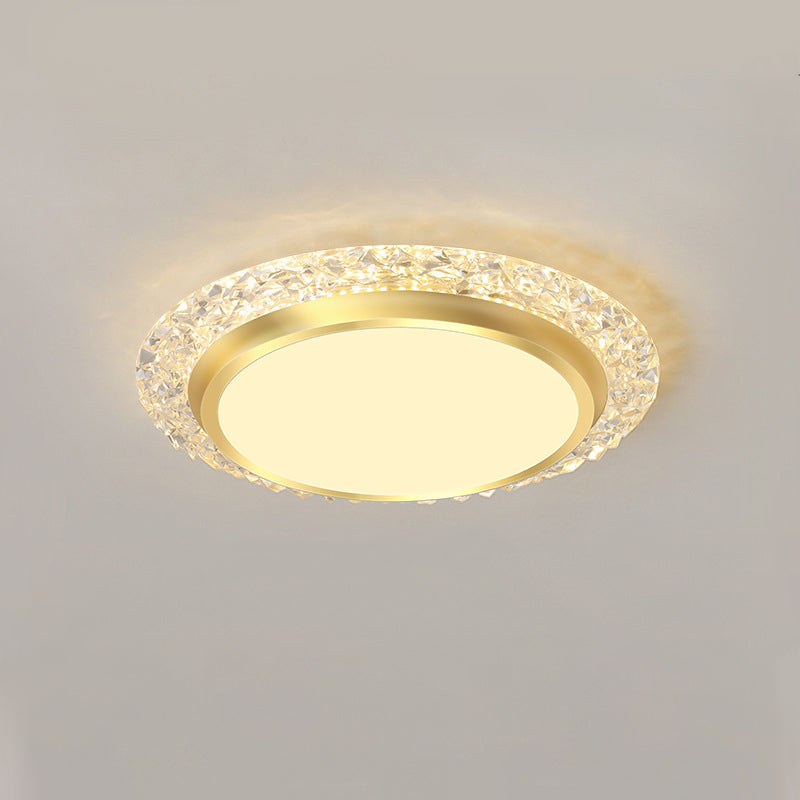Modern Luxury Round Acrylic Aluminum Crystal LED Flush Mount Ceiling Light For Living Room