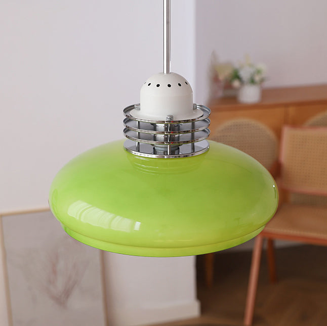 Traditionelle Vintage Pendelleuchte mit rundem Kopf und Glasschirm aus Eisen und PVC, 1-Licht für Wohnzimmer 
