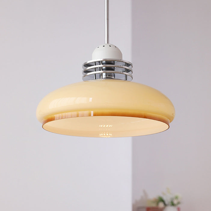 Traditionelle Vintage Pendelleuchte mit rundem Kopf und Glasschirm aus Eisen und PVC, 1-Licht für Wohnzimmer 