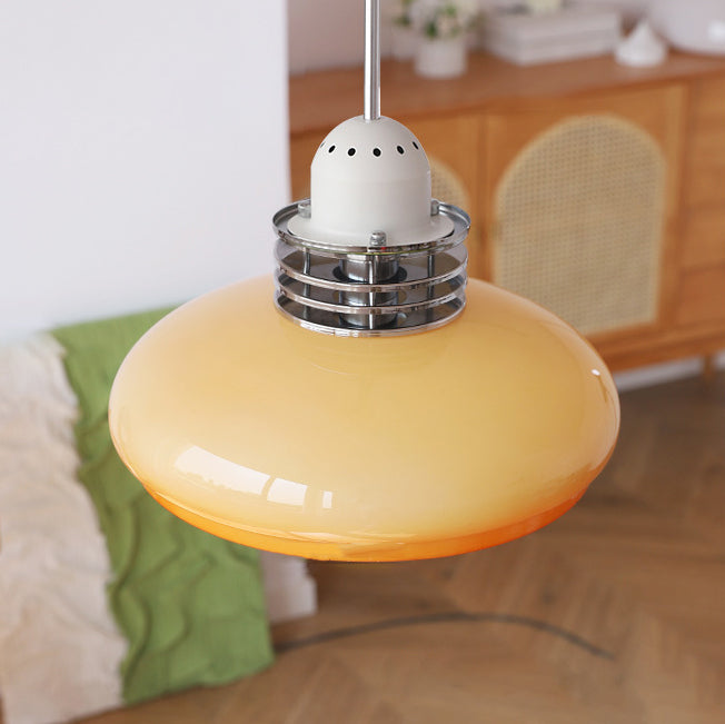 Traditionelle Vintage Pendelleuchte mit rundem Kopf und Glasschirm aus Eisen und PVC, 1-Licht für Wohnzimmer 
