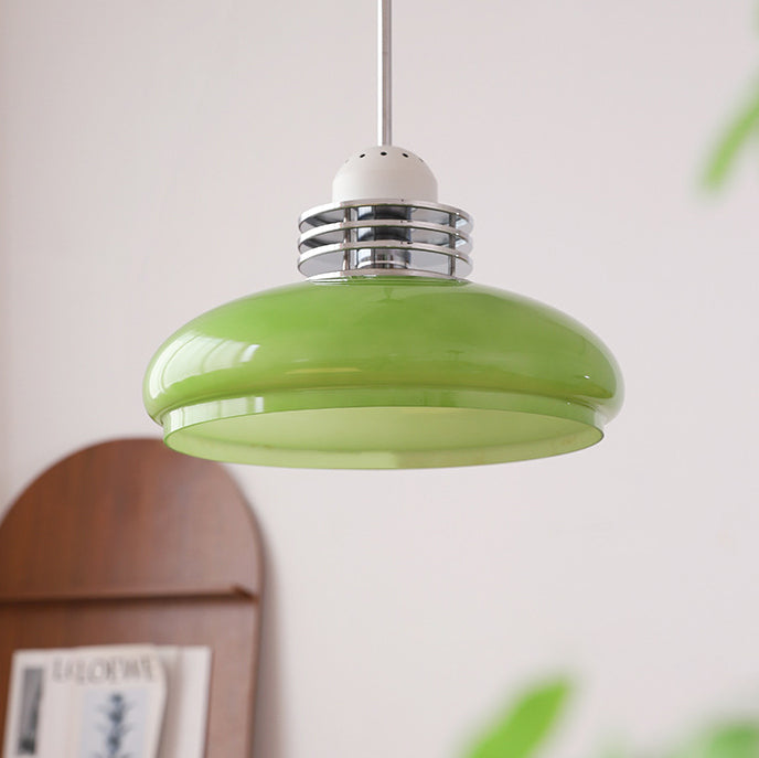 Traditionelle Vintage Pendelleuchte mit rundem Kopf und Glasschirm aus Eisen und PVC, 1-Licht für Wohnzimmer 