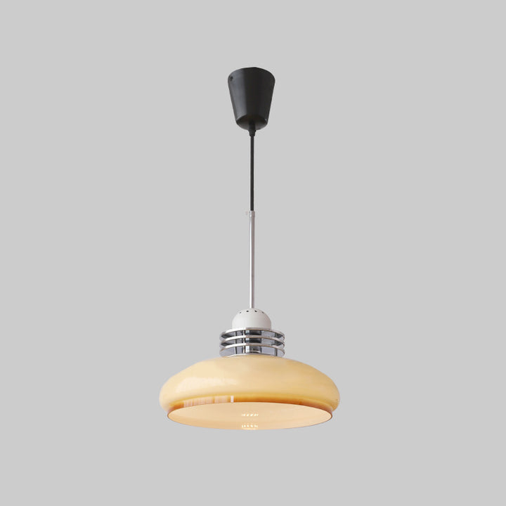 Traditionelle Vintage Pendelleuchte mit rundem Kopf und Glasschirm aus Eisen und PVC, 1-Licht für Wohnzimmer 
