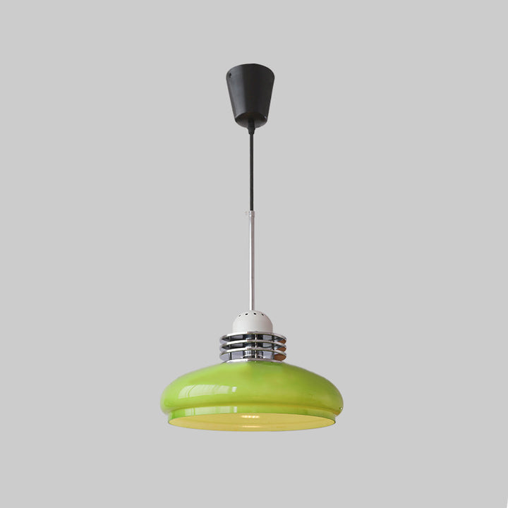 Traditionelle Vintage Pendelleuchte mit rundem Kopf und Glasschirm aus Eisen und PVC, 1-Licht für Wohnzimmer 