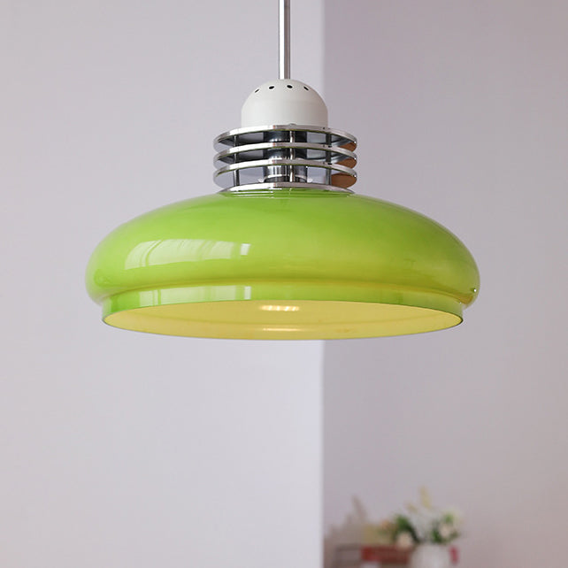 Traditionelle Vintage Pendelleuchte mit rundem Kopf und Glasschirm aus Eisen und PVC, 1-Licht für Wohnzimmer 