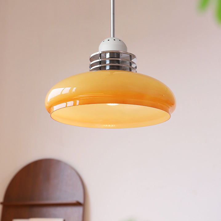 Traditionelle Vintage Pendelleuchte mit rundem Kopf und Glasschirm aus Eisen und PVC, 1-Licht für Wohnzimmer 