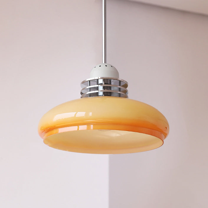 Traditionelle Vintage Pendelleuchte mit rundem Kopf und Glasschirm aus Eisen und PVC, 1-Licht für Wohnzimmer 