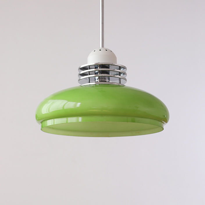 Traditionelle Vintage Pendelleuchte mit rundem Kopf und Glasschirm aus Eisen und PVC, 1-Licht für Wohnzimmer 