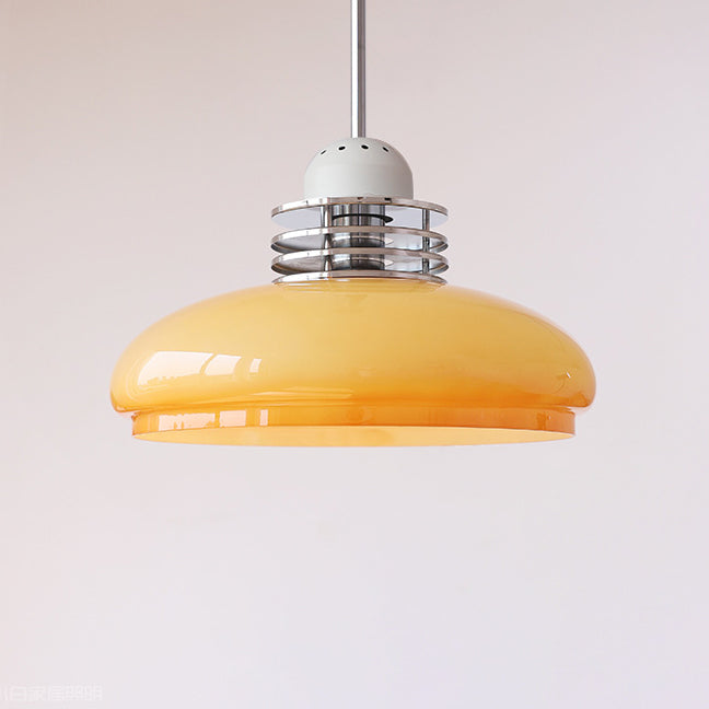 Traditionelle Vintage Pendelleuchte mit rundem Kopf und Glasschirm aus Eisen und PVC, 1-Licht für Wohnzimmer 