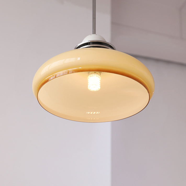 Traditionelle Vintage Pendelleuchte mit rundem Kopf und Glasschirm aus Eisen und PVC, 1-Licht für Wohnzimmer 