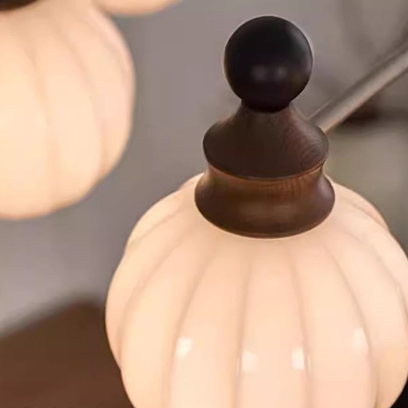 Contemporary Retro Hardware Wood Frame Glass Ball 3/5/8-Light Chandelier For Living Room