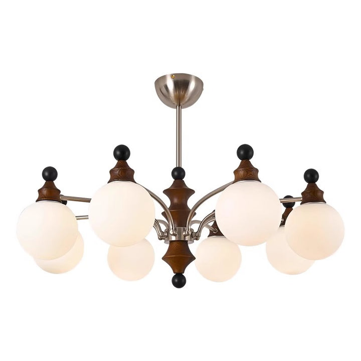 Matériel rétro contemporain Cadre en bois Boule de verre Lustre à 3/5/8 lumières pour salon 