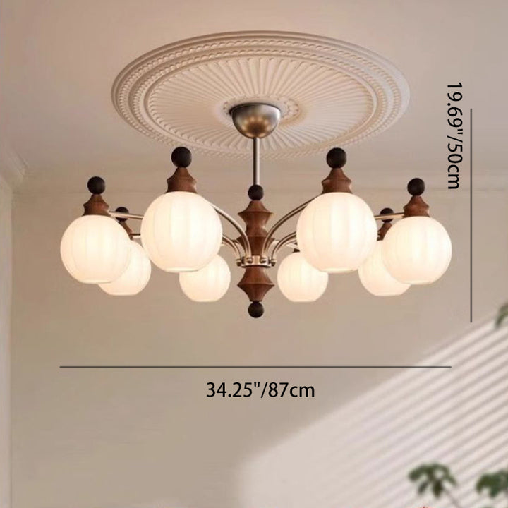 Matériel rétro contemporain Cadre en bois Boule de verre Lustre à 3/5/8 lumières pour salon 