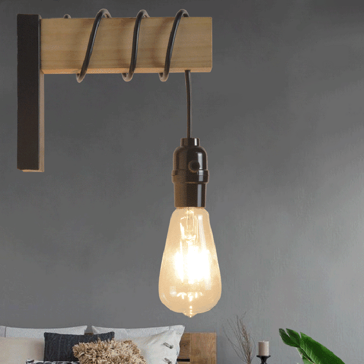 Aplique de pared contemporáneo industrial rectangular con base cuadrada de madera y brazo de vidrio con 1 luz para dormitorio 