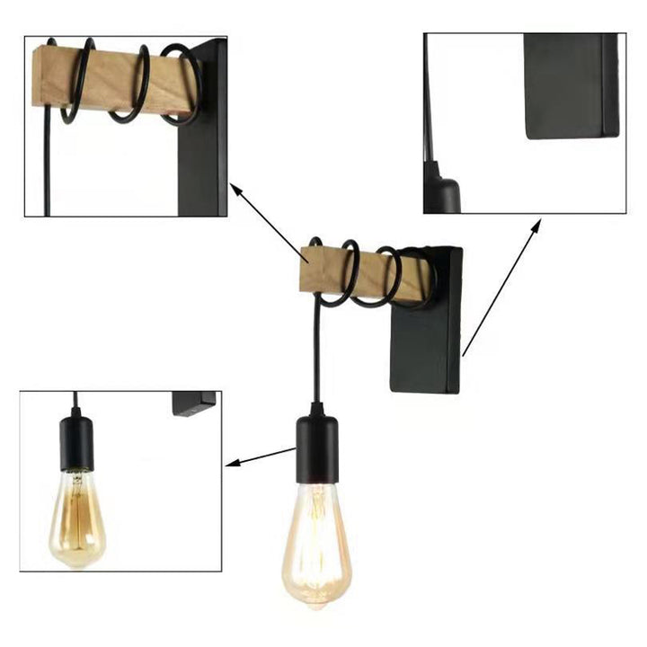 Aplique de pared contemporáneo industrial rectangular con base cuadrada de madera y brazo de vidrio con 1 luz para dormitorio 