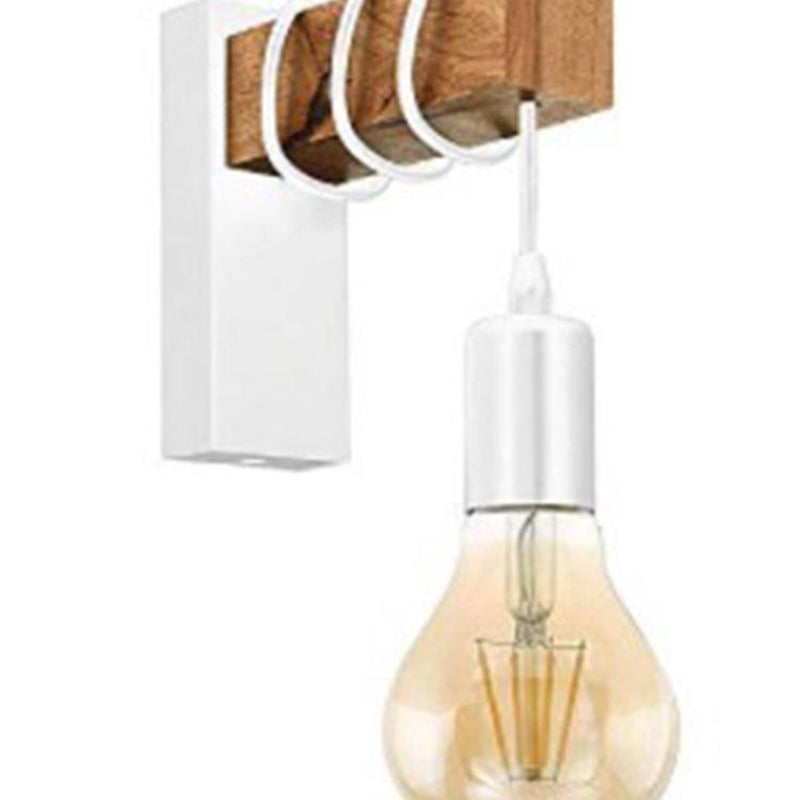 Aplique de pared contemporáneo industrial rectangular con base cuadrada de madera y brazo de vidrio con 1 luz para dormitorio 
