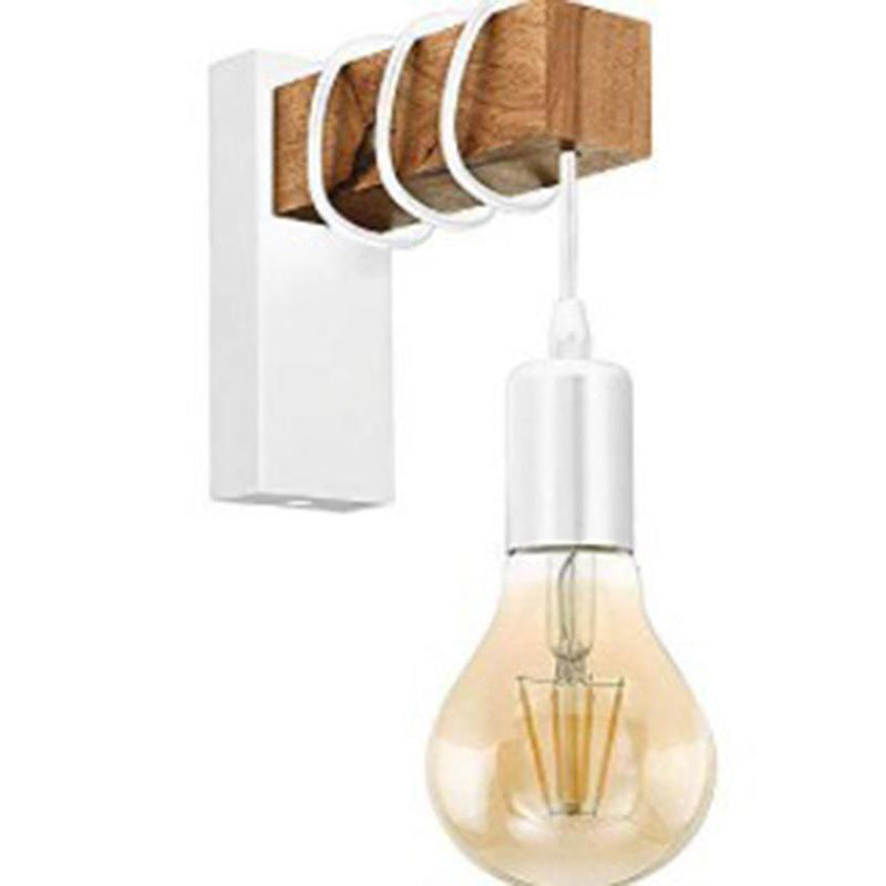 Aplique de pared contemporáneo industrial rectangular con base cuadrada de madera y brazo de vidrio con 1 luz para dormitorio 