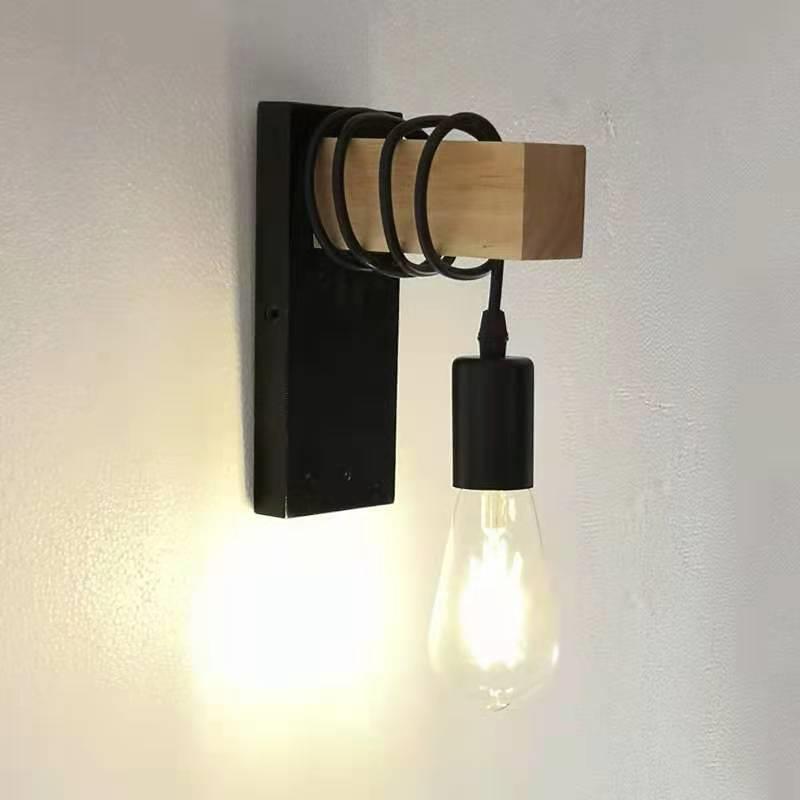 Aplique de pared contemporáneo industrial rectangular con base cuadrada de madera y brazo de vidrio con 1 luz para dormitorio 