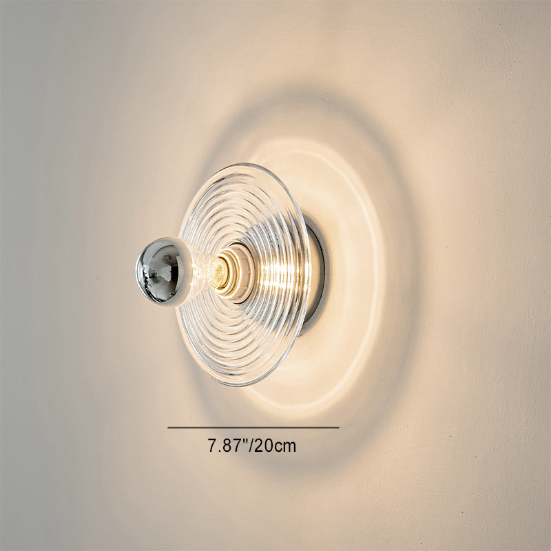 Modern Art Deco Colored Glass Stripes Round Disk Iron 1-Light Wall Sconce Lamp For Bedroom