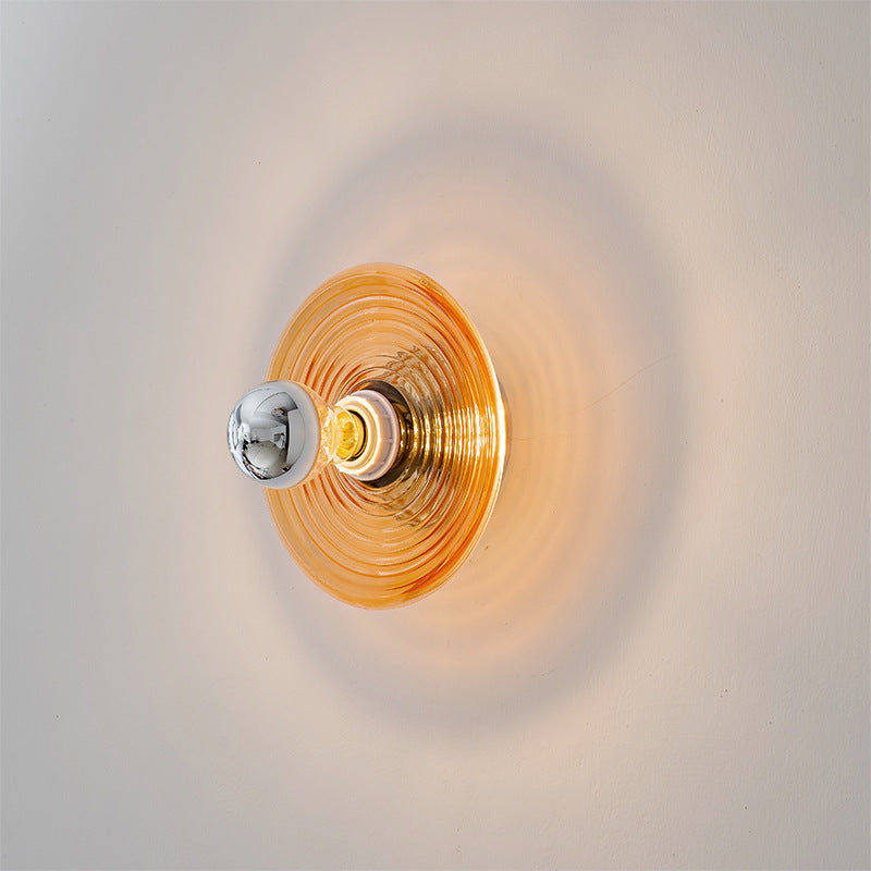 Modern Art Deco Colored Glass Stripes Round Disk Iron 1-Light Wall Sconce Lamp For Bedroom