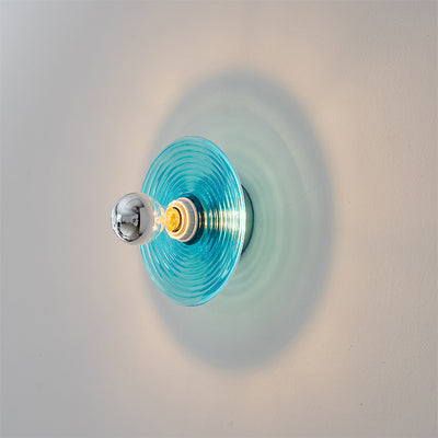 Modern Art Deco Colored Glass Stripes Round Disk Iron 1-Light Wall Sconce Lamp For Bedroom