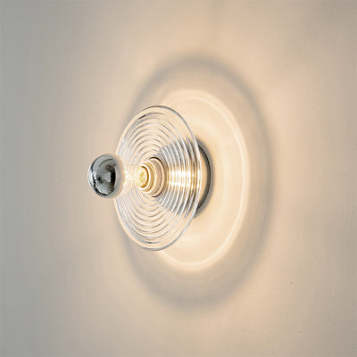 Modern Art Deco Colored Glass Stripes Round Disk Iron 1-Light Wall Sconce Lamp For Bedroom