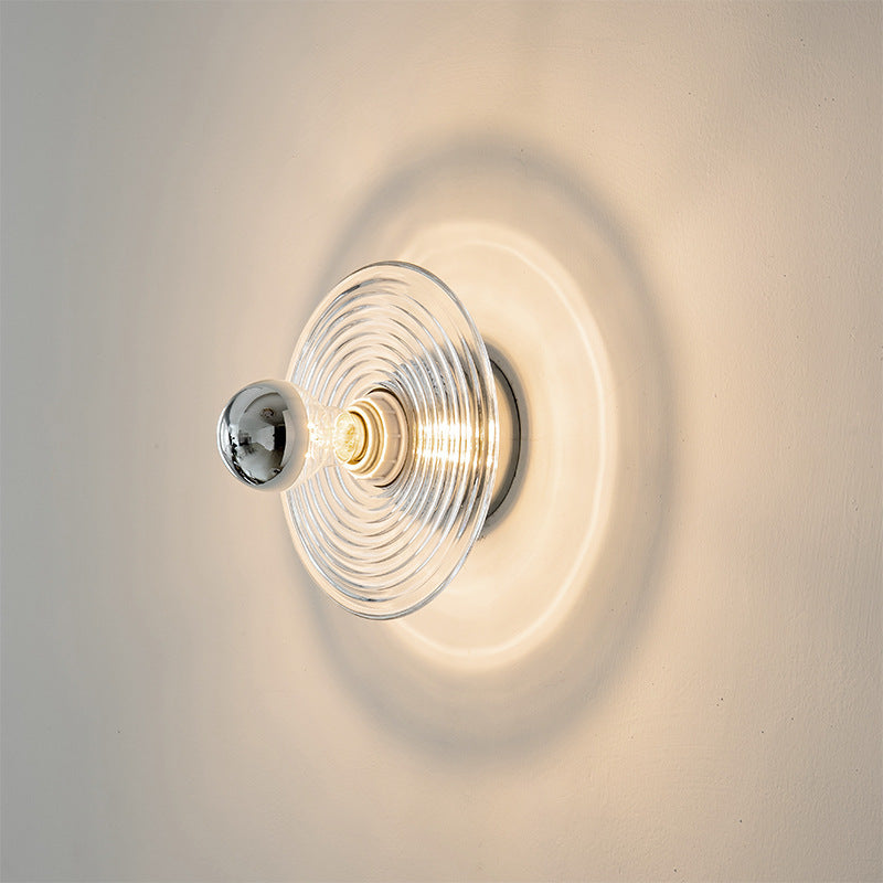 Modern Art Deco Colored Glass Stripes Round Disk Iron 1-Light Wall Sconce Lamp For Bedroom