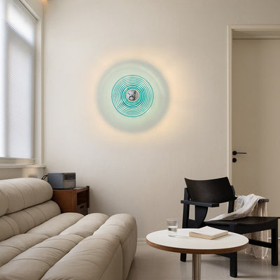 Modern Art Deco Colored Glass Stripes Round Disk Iron 1-Light Wall Sconce Lamp For Bedroom