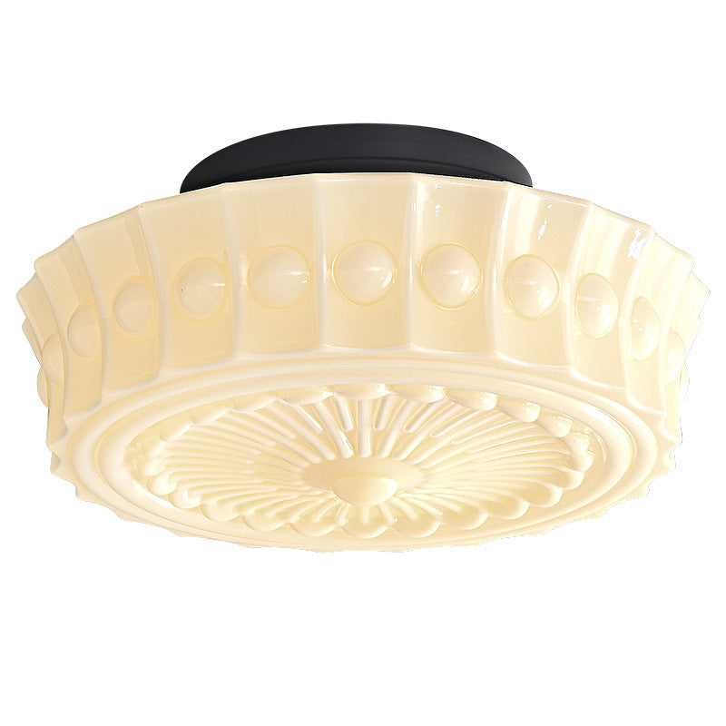 Zeitgenössisches Retro Eisen Glas Spitze Floral Relief Muster Trommelschirm 3-Licht Semi-Flush Mount Deckenleuchte Für Wohnzimmer 