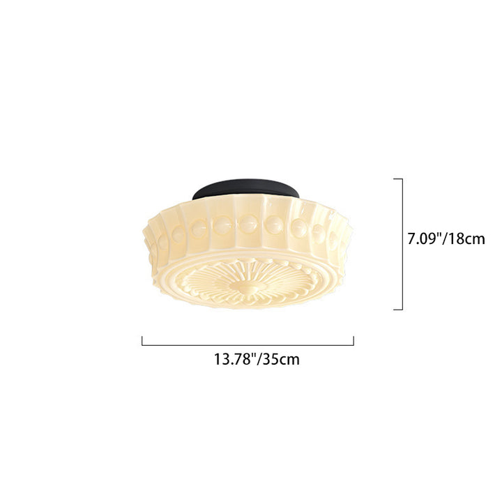Zeitgenössisches Retro Eisen Glas Spitze Floral Relief Muster Trommelschirm 3-Licht Semi-Flush Mount Deckenleuchte Für Wohnzimmer 