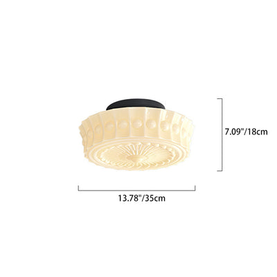 Plafonnier semi-encastré à 3 lumières avec abat-jour tambour à motif floral en dentelle de verre et fer rétro contemporain pour salon 
