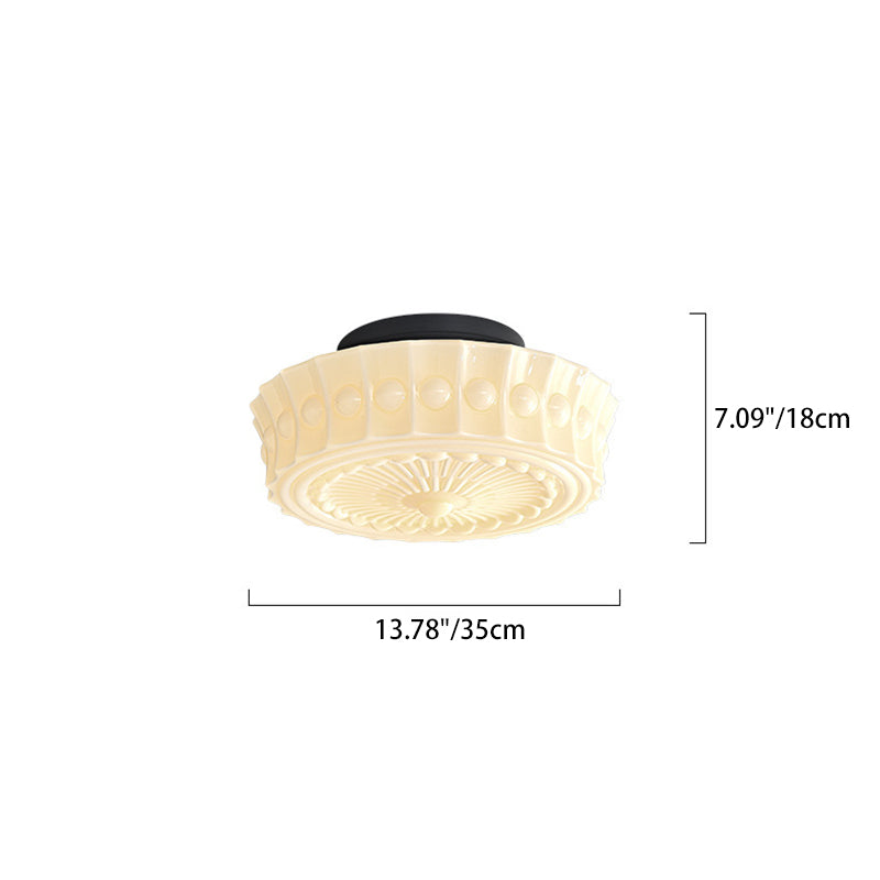 Plafonnier semi-encastré à 3 lumières avec abat-jour tambour à motif floral en dentelle de verre et fer rétro contemporain pour salon 