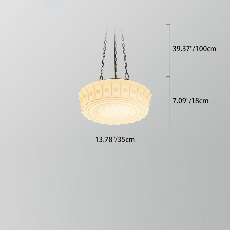 Lustre à 3 lumières avec abat-jour tambour en fer rétro contemporain en verre à motif de dentelle florale en relief pour salon 