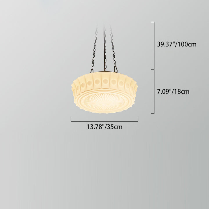 Lustre à 3 lumières avec abat-jour tambour en fer rétro contemporain en verre à motif de dentelle florale en relief pour salon 