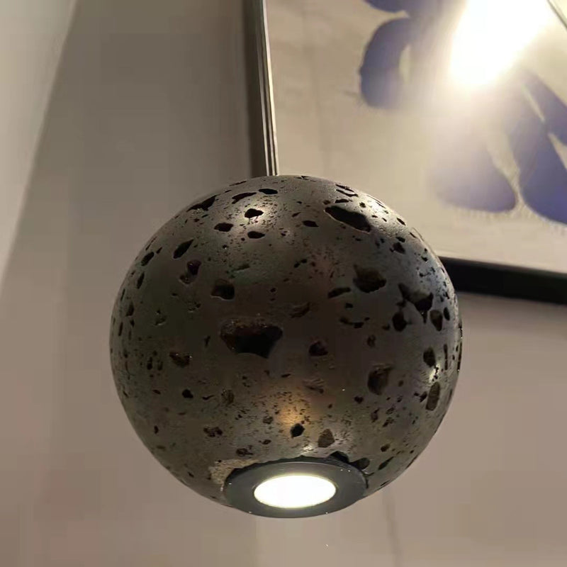 Contemporary Nordic Copper Black Hole Stone Orb Shape 1-Light Pendant Light For Living Room