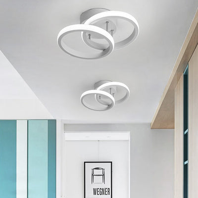 Contemporary Creative Double Square Round Iron Acrylic LED Semi-Flush Mount Ceiling Light For Bedroom