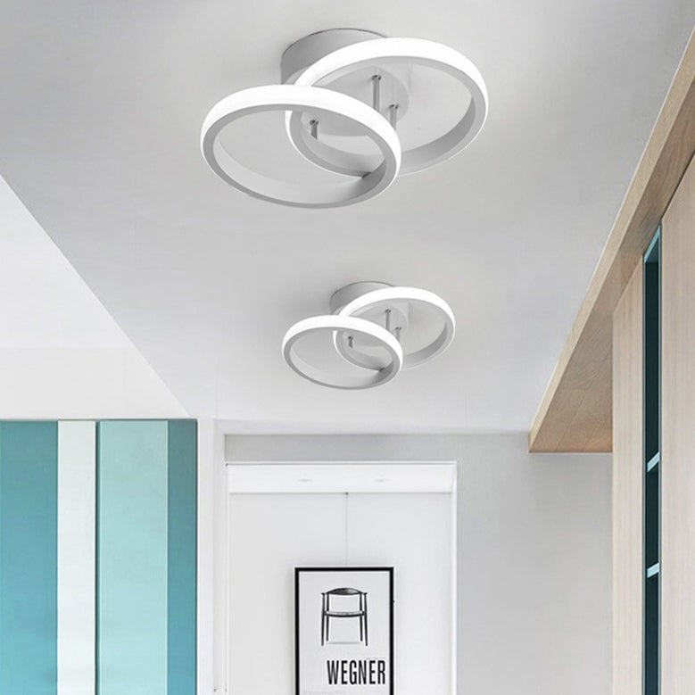 Contemporary Creative Double Square Round Iron Acrylic LED Semi-Flush Mount Ceiling Light For Bedroom