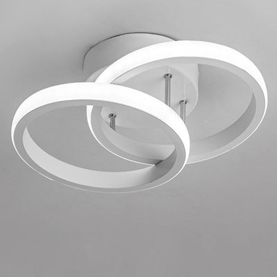 Contemporary Creative Double Square Round Iron Acrylic LED Semi-Flush Mount Ceiling Light For Bedroom