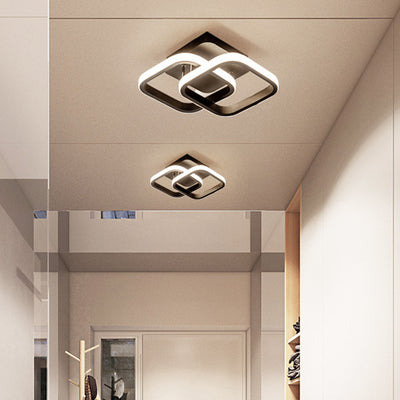 Contemporary Creative Double Square Round Iron Acrylic LED Semi-Flush Mount Ceiling Light For Bedroom