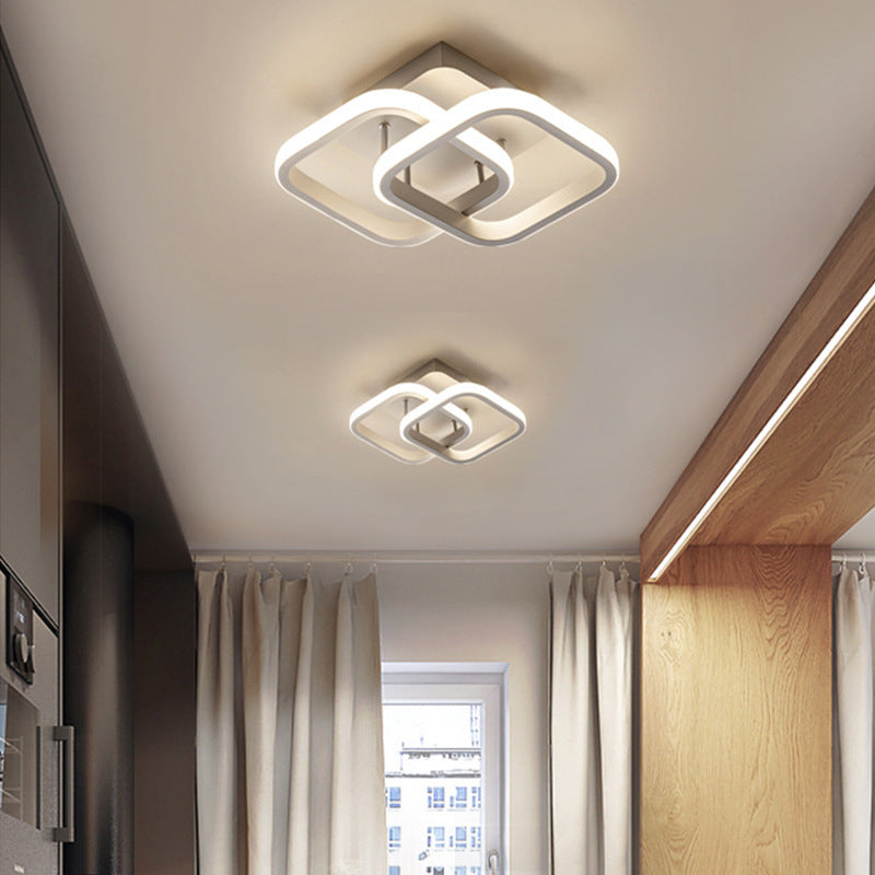 Contemporary Creative Double Square Round Iron Acrylic LED Semi-Flush Mount Ceiling Light For Bedroom