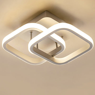Contemporary Creative Double Square Round Iron Acrylic LED Semi-Flush Mount Ceiling Light For Bedroom