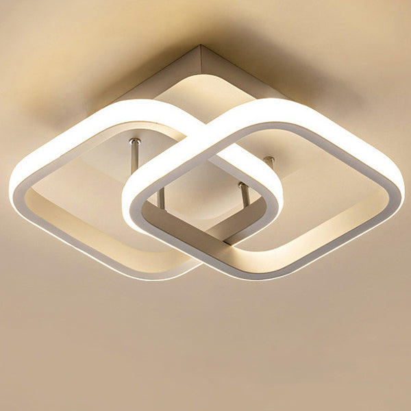 Contemporary Creative Double Square Round Iron Acrylic LED Semi-Flush Mount Ceiling Light For Bedroom